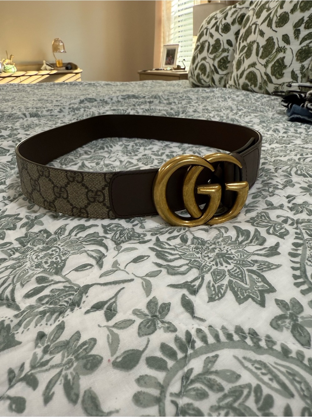 Gucci Brown GG Canvas Leather Belt with Gold Double G Buckle